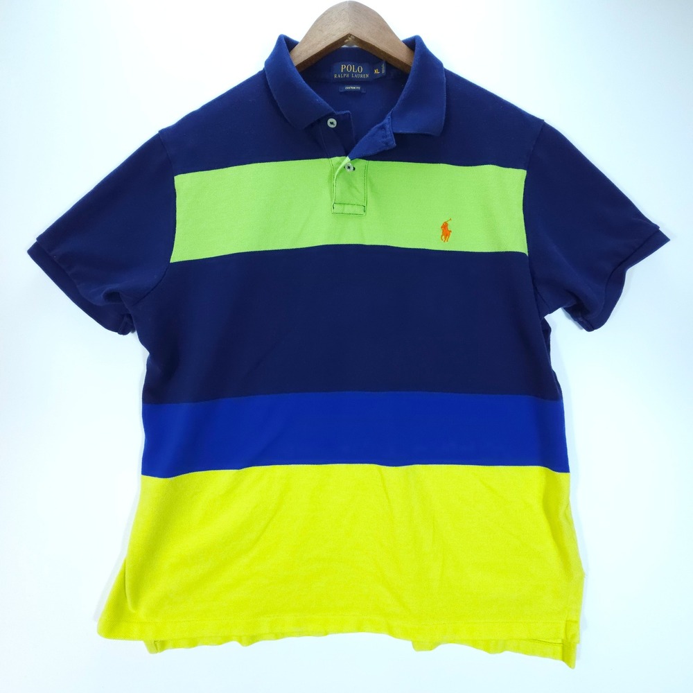 Streetwear Polo Ralph Lauren Shirt Mens XL Multi Color Block Stripe Y2K Pony